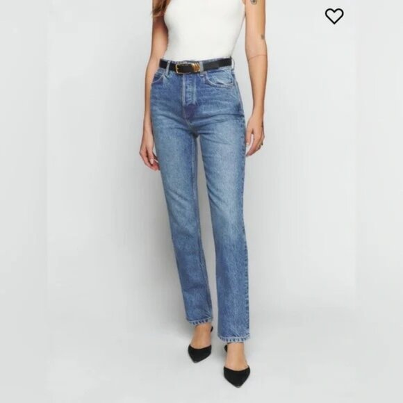 REFORMATION High Rise Button Fly Straight Jeans in Maya Wash Size 25 - Picture 1 of 6